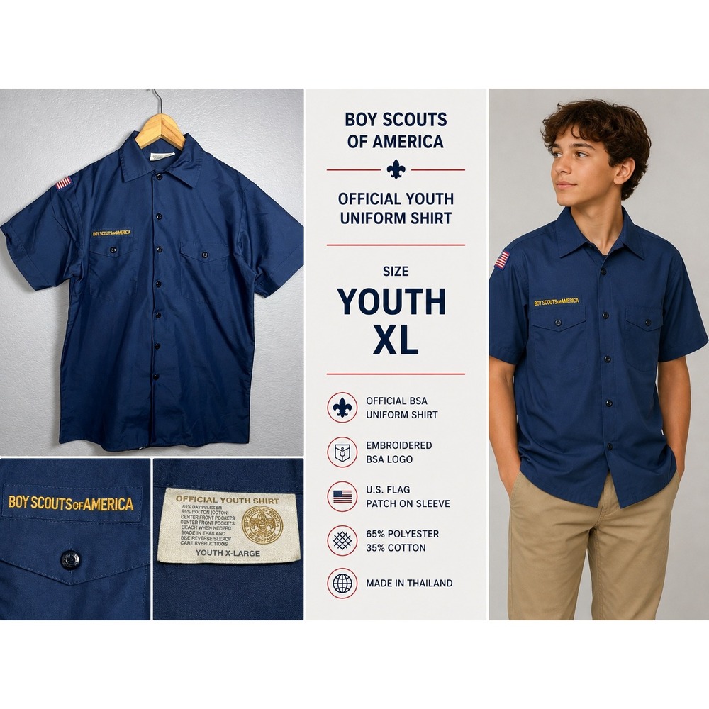 Boy Scouts of America Official Youth XL Uniform Shirt Navy Blue Short Sleeve BSA